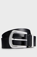 Italian-leather belt with metal end tip, Black