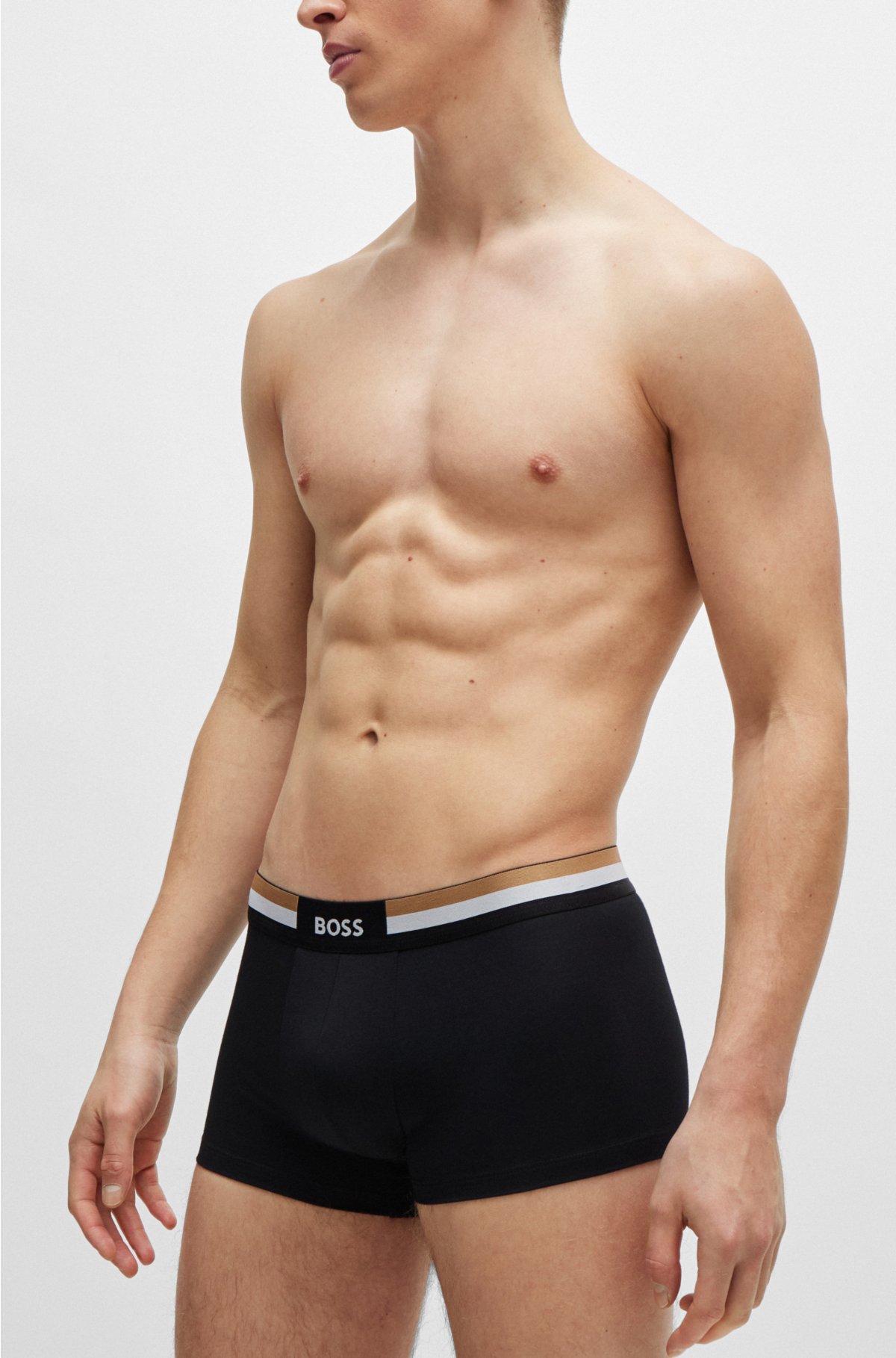 BOSS - Three-pack of cotton-blend trunks with signature waistbands