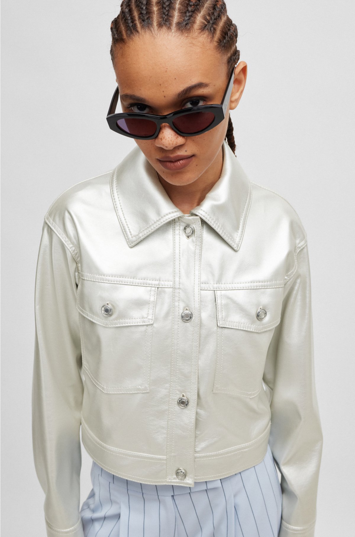 Relaxed-fit jacket in metallic faux leather, Silver