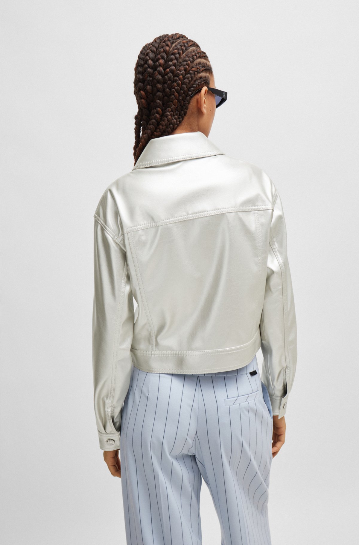 Relaxed-fit jacket in metallic faux leather, Silver