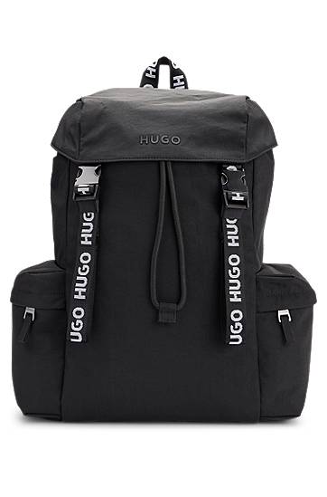 Flap-closure backpack with branded webbing, Hugo boss