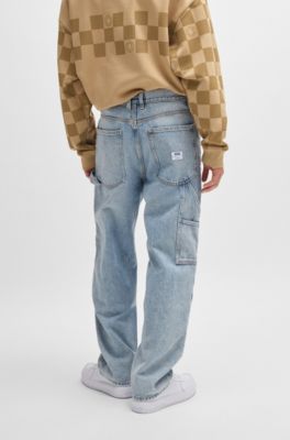 HUGO - Baggy-fit carpenter jeans in cotton denim - Light Blue