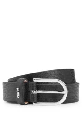 Grained Italian-leather belt with logo trim 1