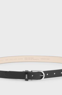 Grained Italian-leather belt with logo trim, Black