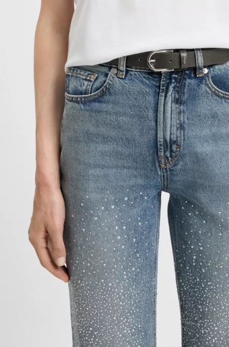 Grained Italian-leather belt with logo keeper