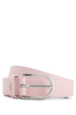 Grained Italian-leather belt with logo keeper, light pink