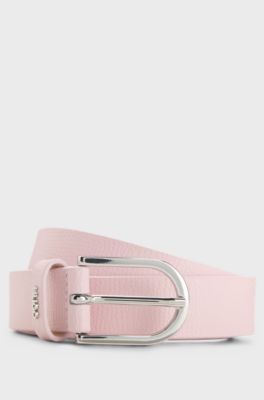 Ceinture en cuir grain&eacute; italien avec finitions logot&eacute;es, Rose clair