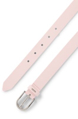 Grained Italian-leather belt with logo keeper, light pink