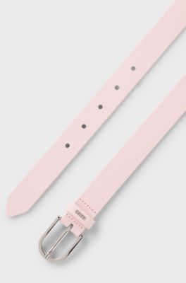 Grained Italian-leather belt with logo trim, Light Pink