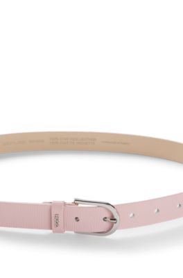 Grained Italian-leather belt with logo keeper, light pink