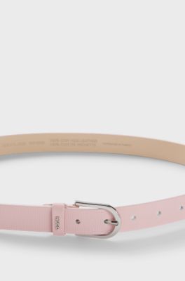 Ceinture en cuir grain&eacute; italien avec passant logot&eacute;, Rose clair
