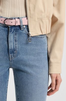 Grained Italian-leather belt with logo keeper, light pink