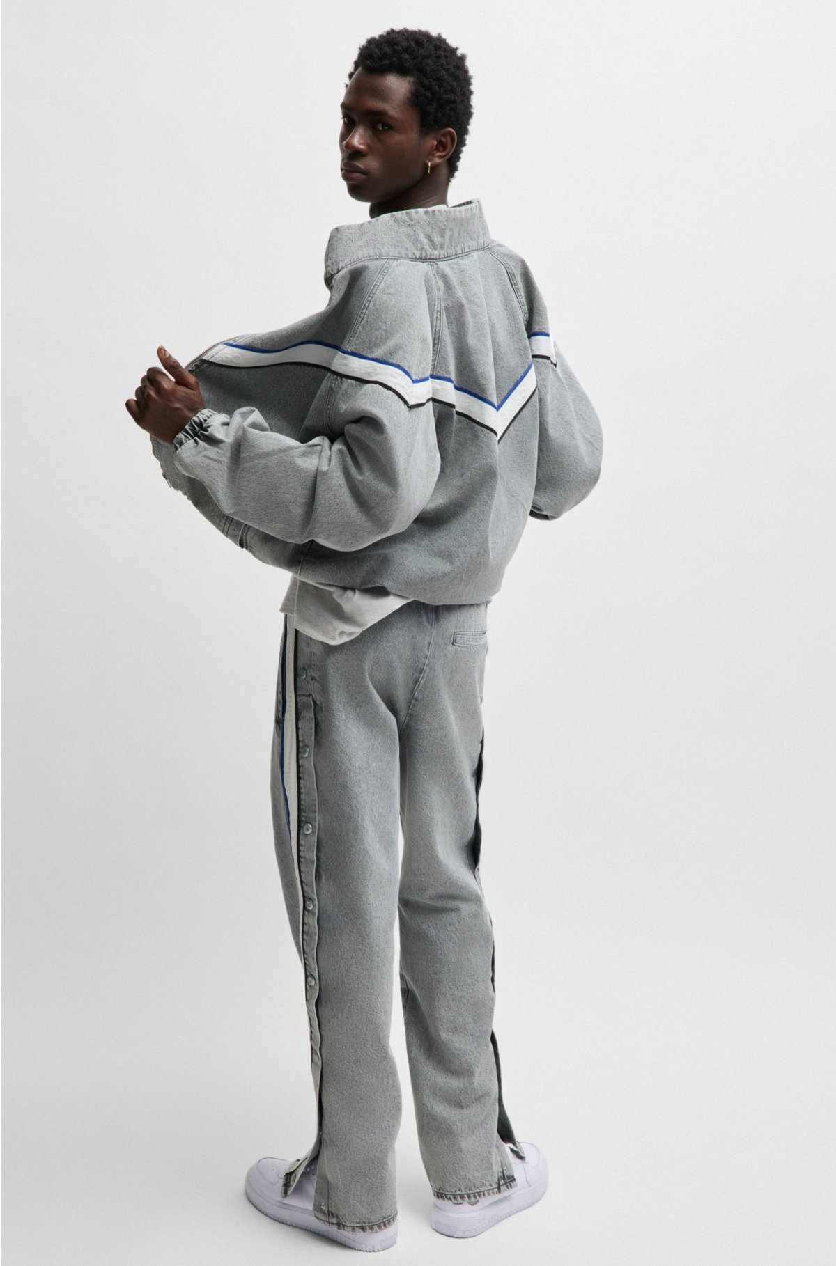 Zip-up denim jacket with contrasting tape detail, Grey