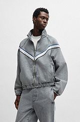 Zip-up denim jacket with contrasting tape detail, Grey
