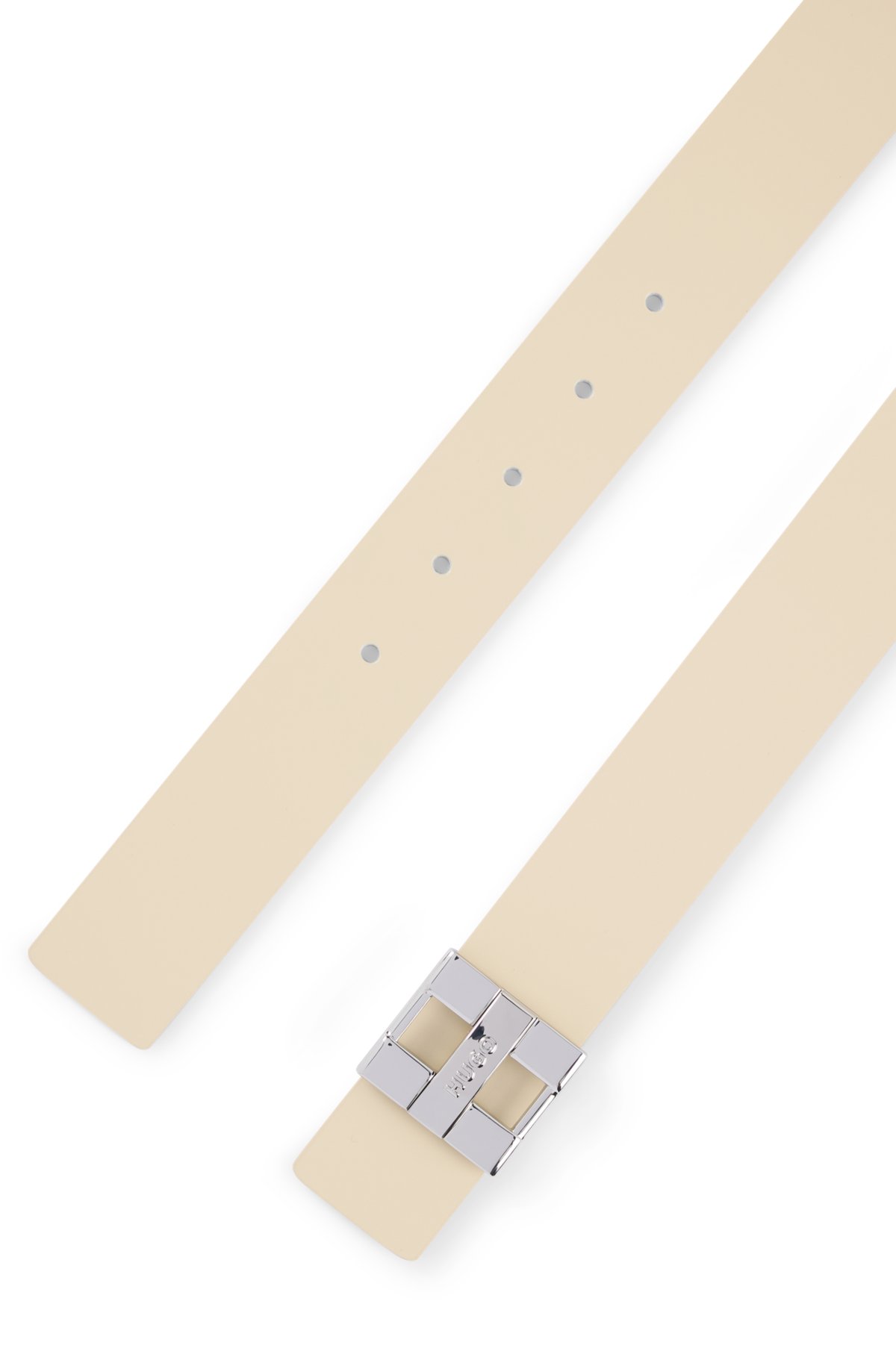 Reversible Italian leather belt with monogram buckle, Light Beige