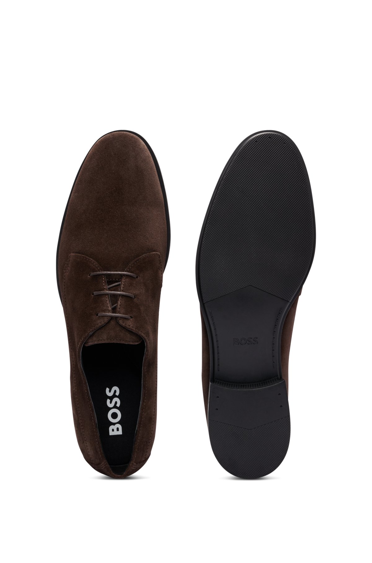 Suede Derby shoes with removable padded insole, Dark Brown