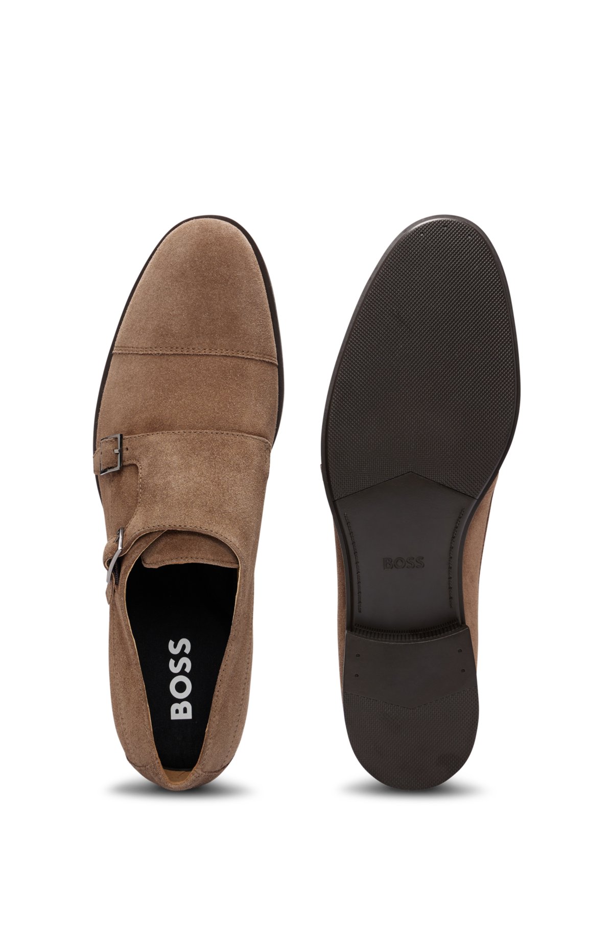 Double-monk shoes in suede, Beige