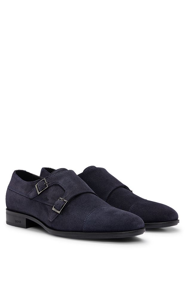 Double-monk shoes in suede, Dark Blue