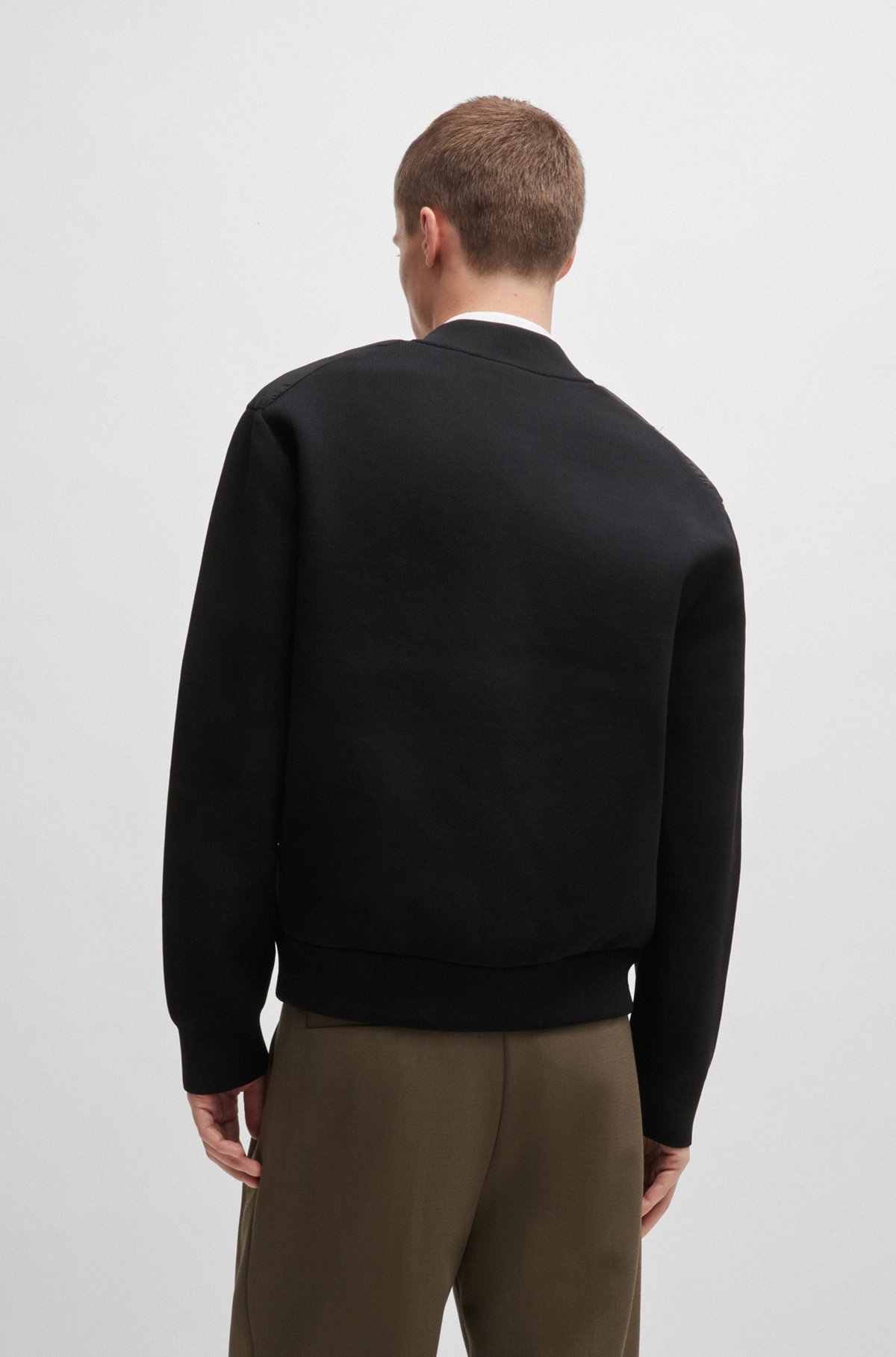 HUGO - Mixed-material jacket with stacked-logo trim - Black HUGO - Mixed-material jacket with stacked-logo trim - Black