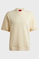 Stretch-cotton T-shirt with stacked logo and ribbed cuffs, Light Beige