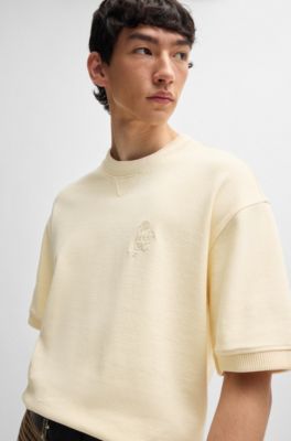 HUGO - T-Shirt aus Stretch-Baumwolle mit Stack-Logo und gerippten 