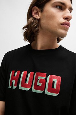 HUGO - Cotton-jersey T-shirt with logo print 