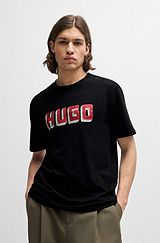 Cotton-jersey T-shirt with logo print, Black