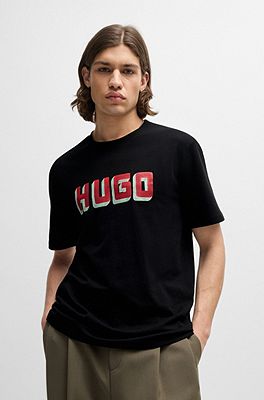 HUGO - Cotton-jersey T-shirt with logo print 