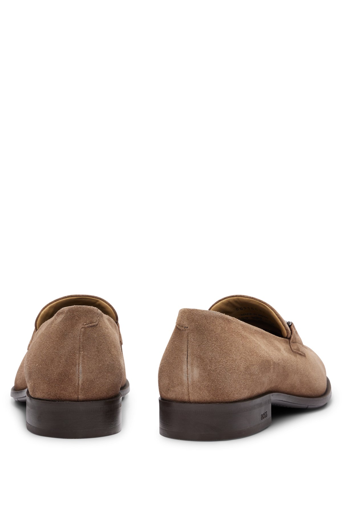 Suede loafers with branded hardware trim, Beige