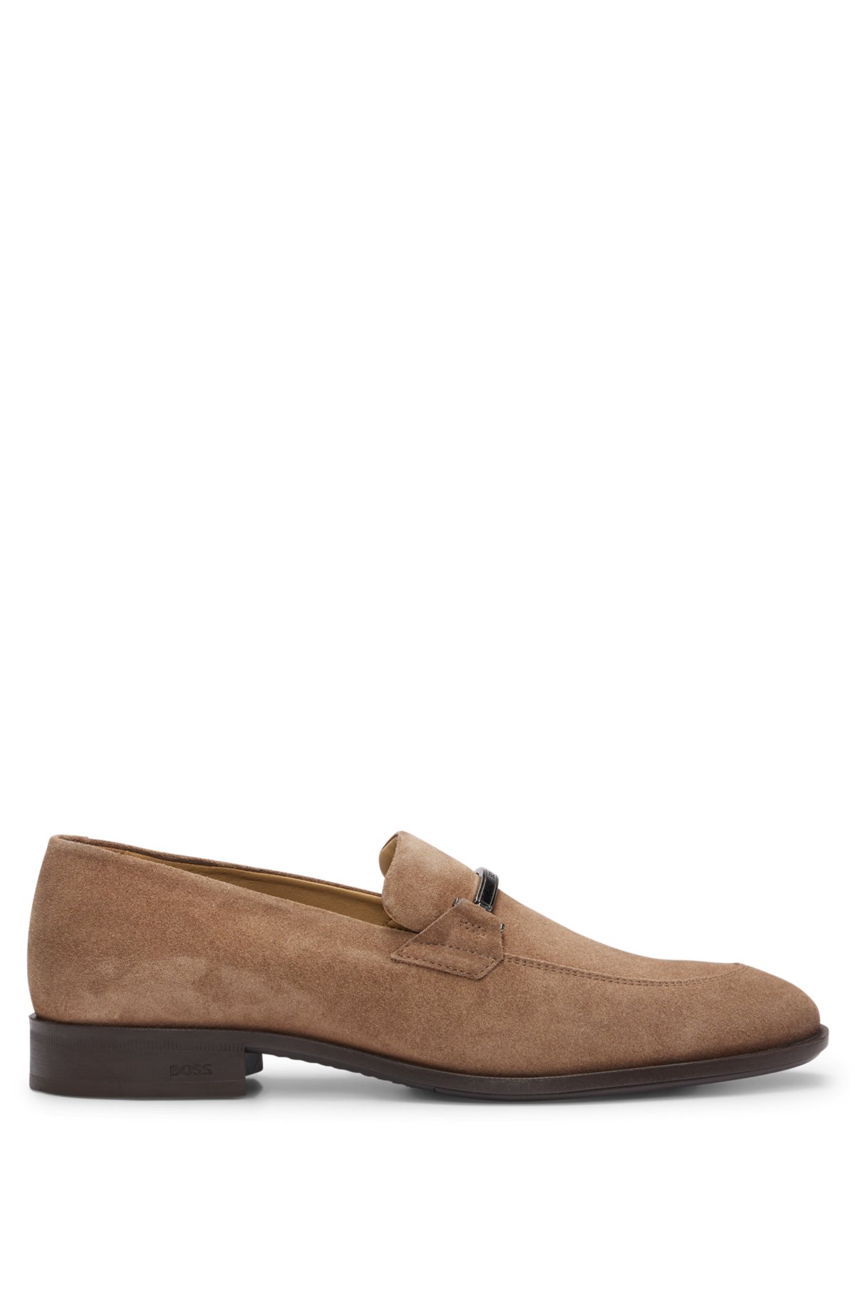 Suede loafers with branded hardware trim, Beige