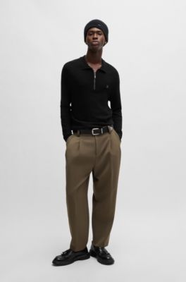 HUGO - Zip-neck knit polo with stacked logo