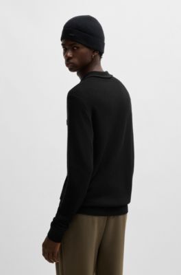 HUGO - Zip-neck knit polo with stacked logo