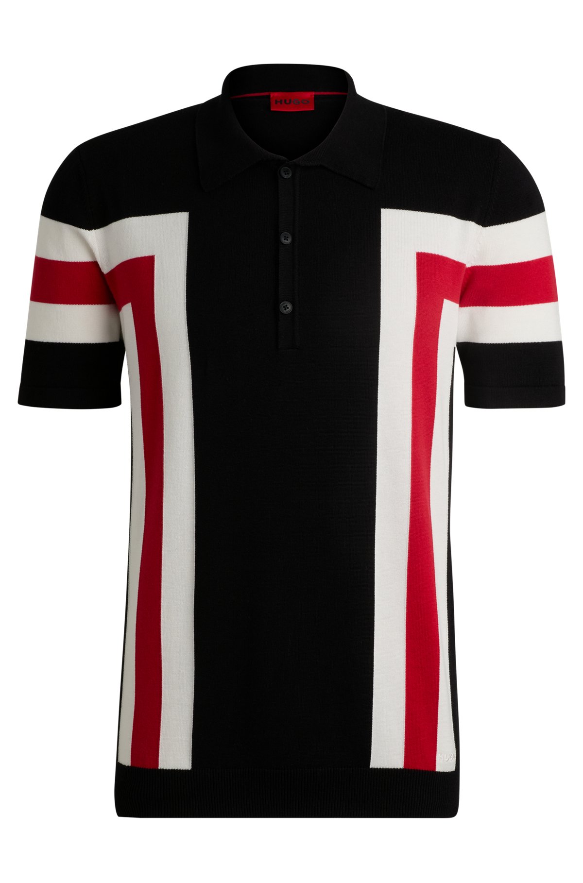HUGO - Short-sleeved polo sweater in cotton with block stripes