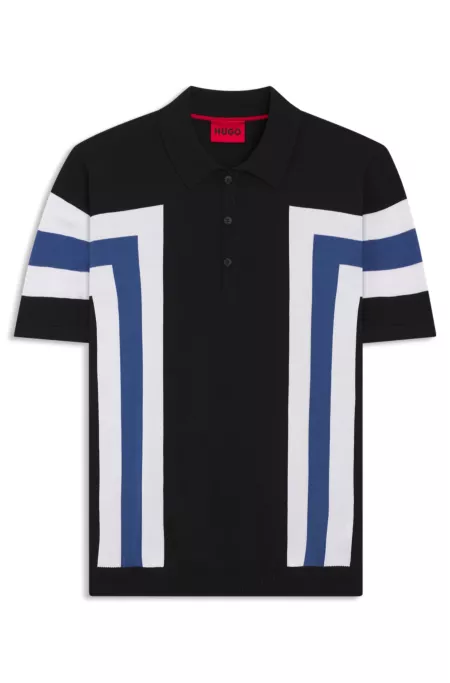 Block-stripe knit polo in cotton