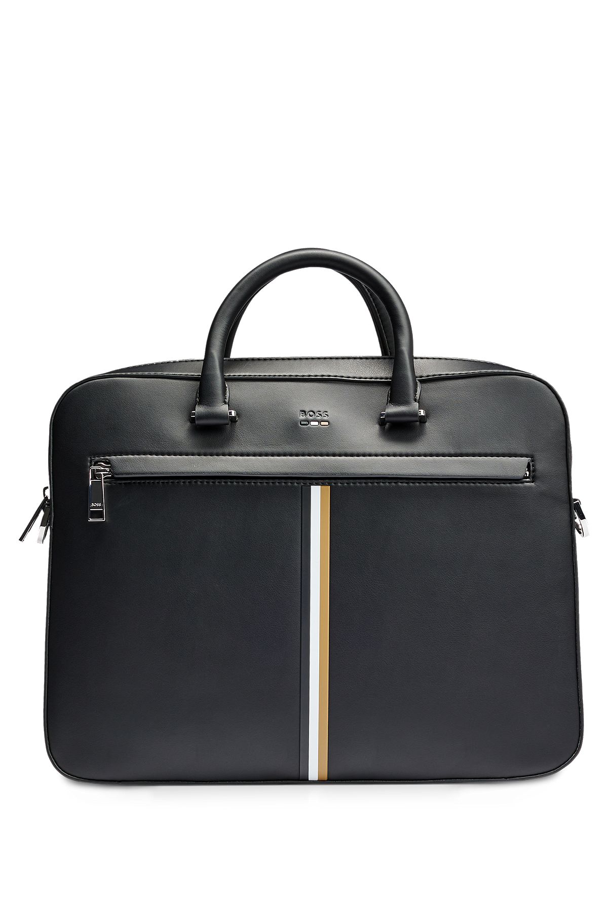 Faux-leather document case with signature stripe, Black
