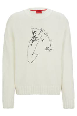 HUGO OVERSIZED-FIT SWEATSHIRT WITH FACE PRINT IN WOOL BLEND 