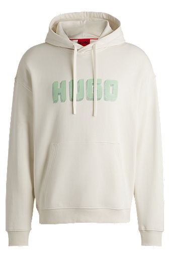 Logo-print hoodie in French-terry cotton, Natural