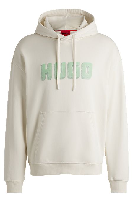 Logo-print hoodie in French-terry cotton, Natural