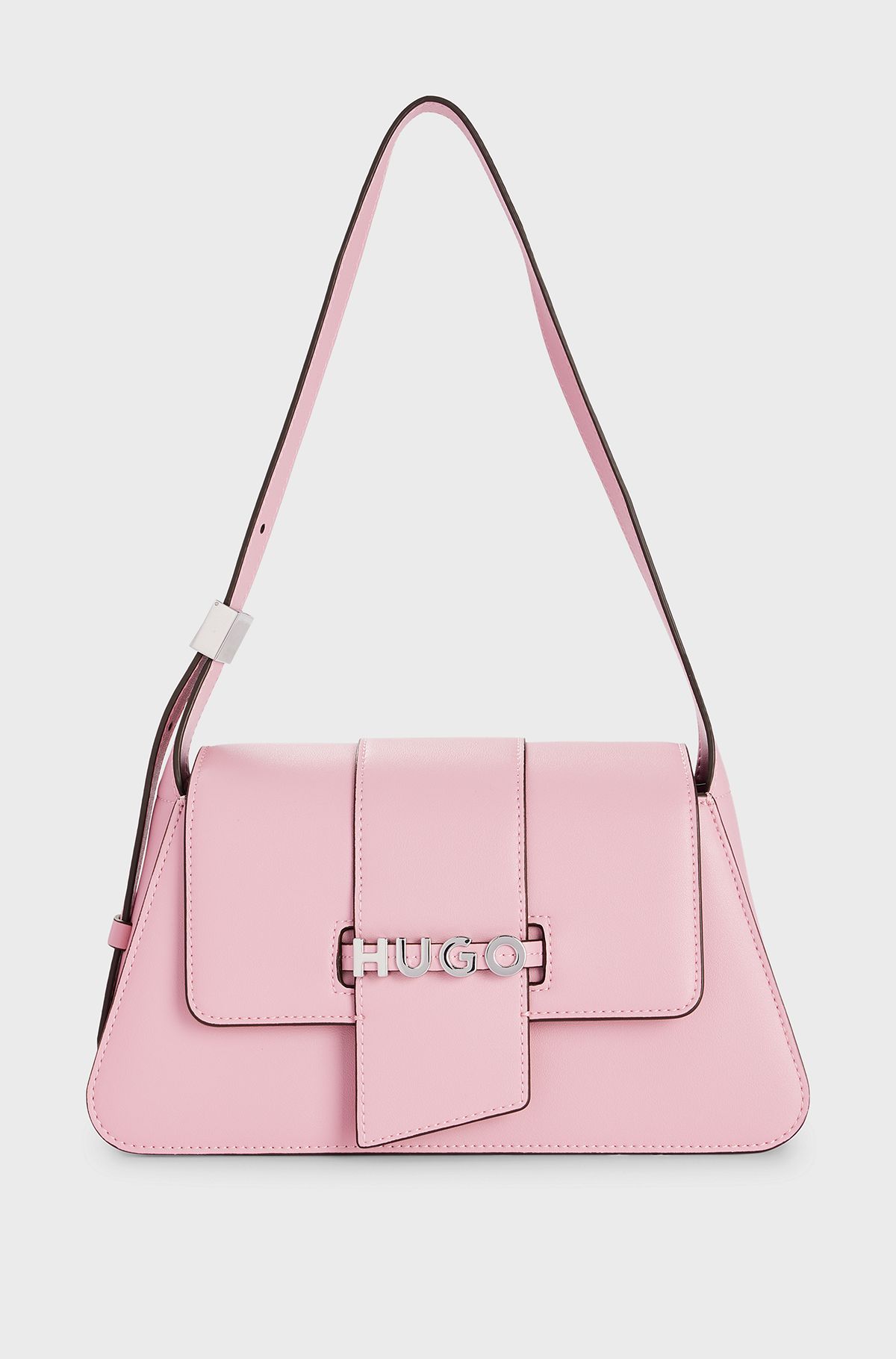 Faux-leather shoulder bag with logo lettering, light pink
