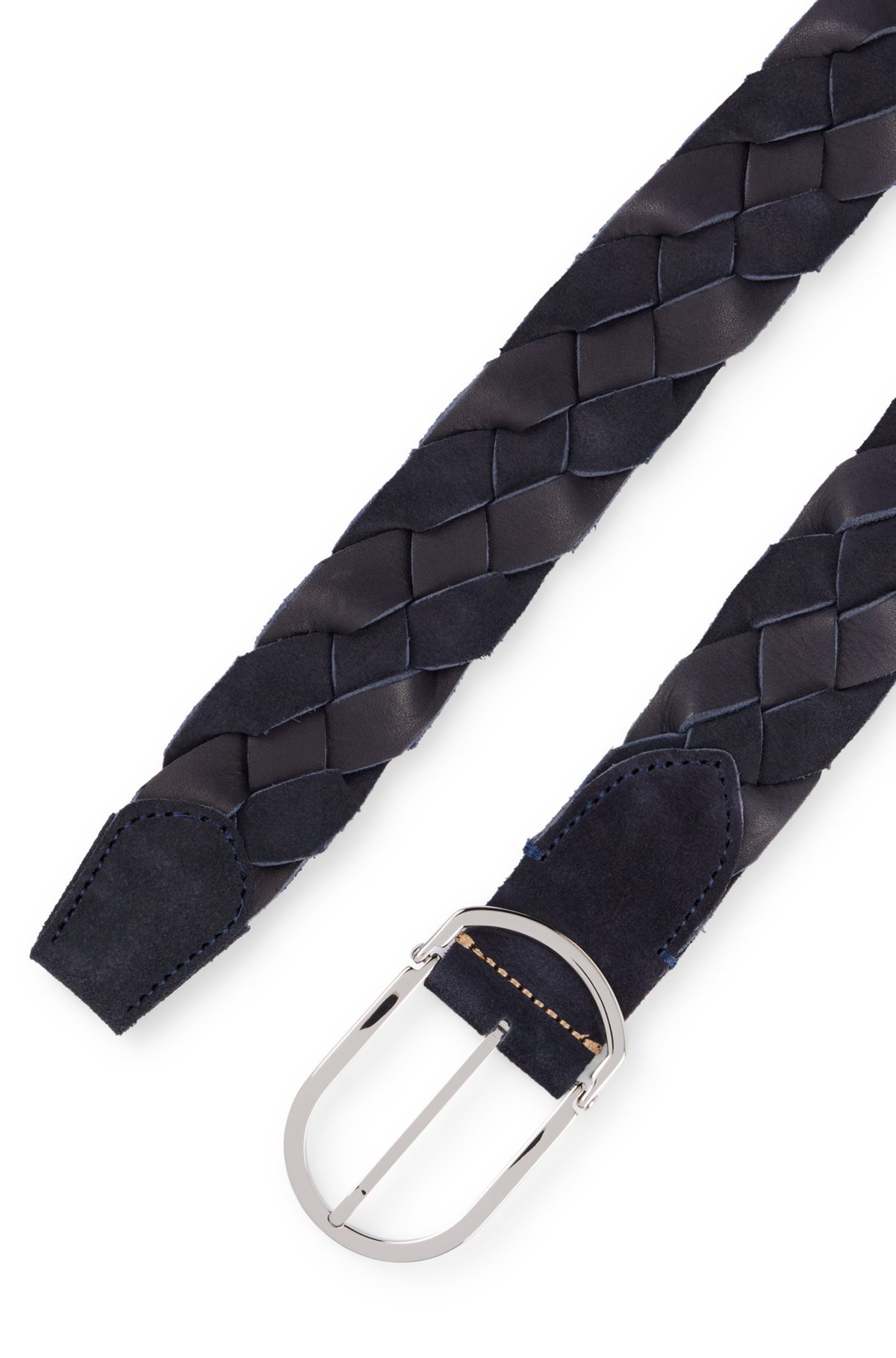 Woven-suede belt with silver-tone buckle, Dark Blue