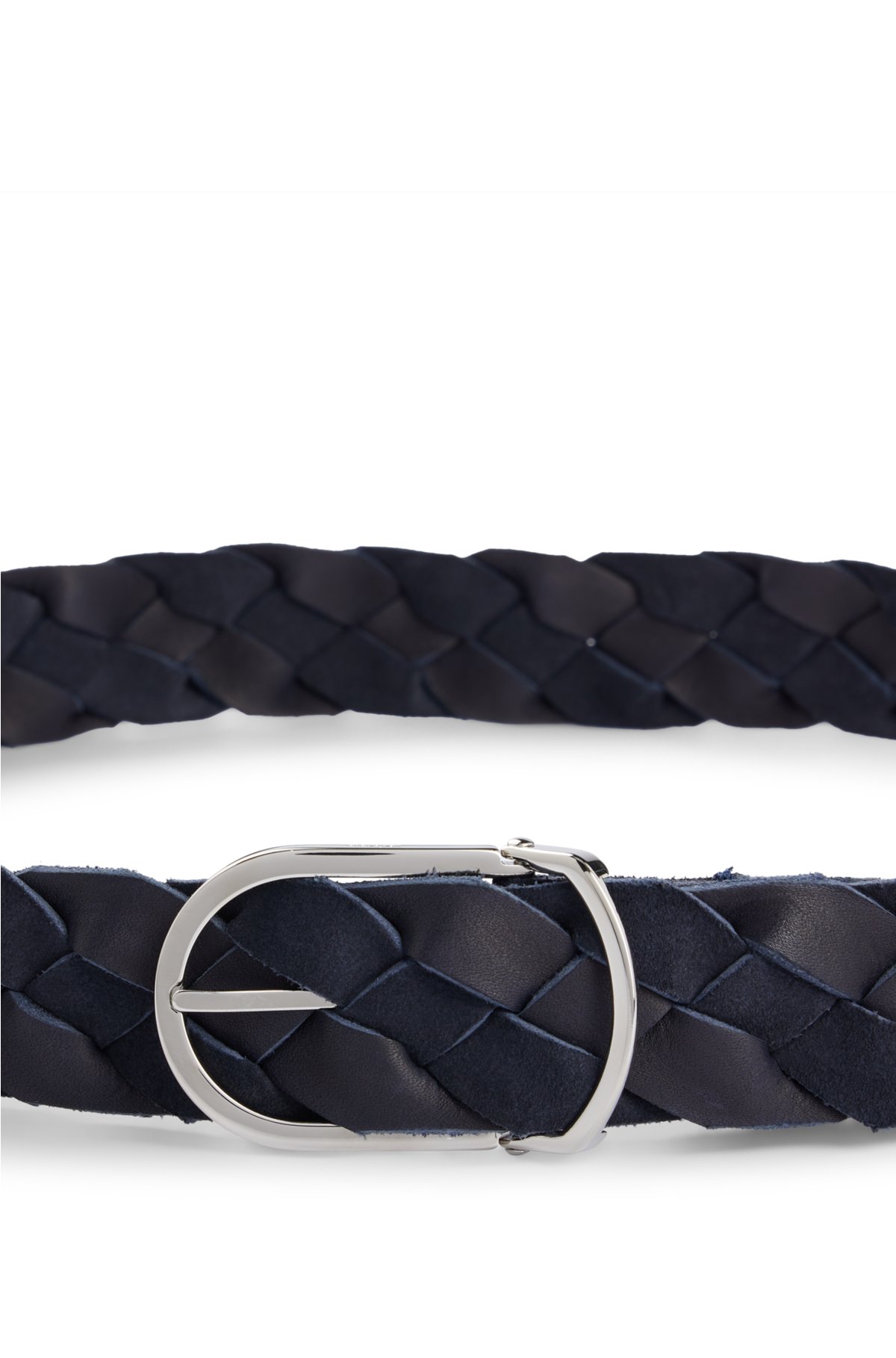 Woven-suede belt with silver-tone buckle, Dark Blue
