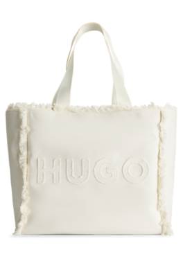 Hugo Logo Tote Bag With Fringe Detailing In White