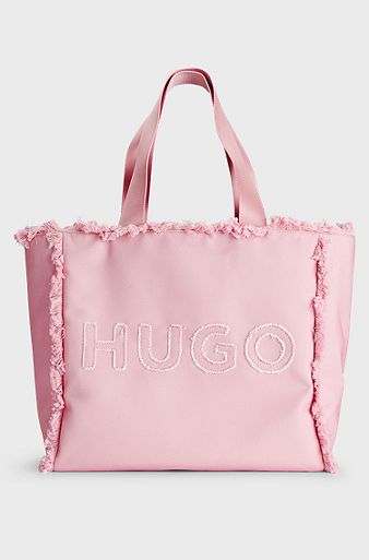 Logo tote bag with fringe detailing, light pink