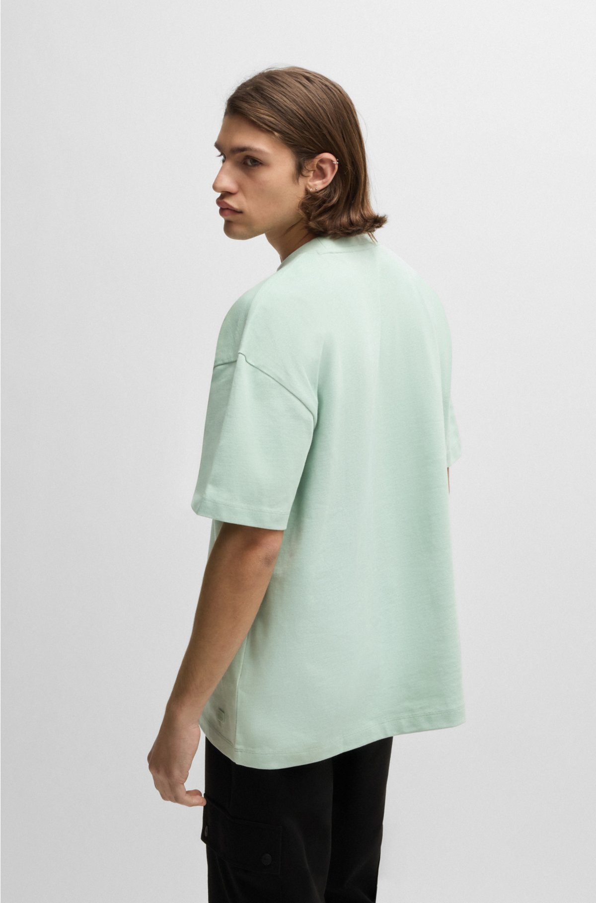 Oversized-fit all-gender T-shirt in cotton with logo label, Light Green