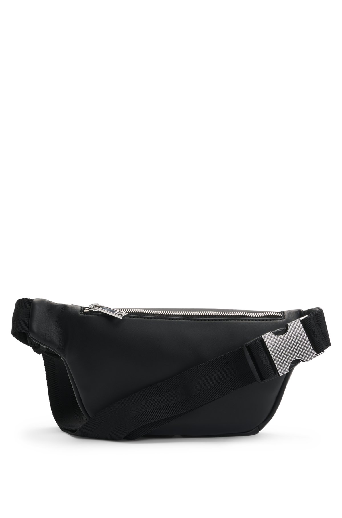 Faux-leather belt bag with signature stripe, Black
