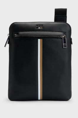 Faux-leather envelope bag with signature stripe, Black