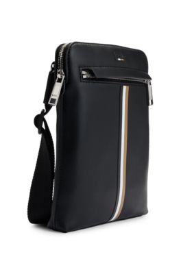 Faux-leather envelope bag with signature stripe, Black