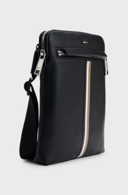 Faux-leather envelope bag with signature stripe, Black
