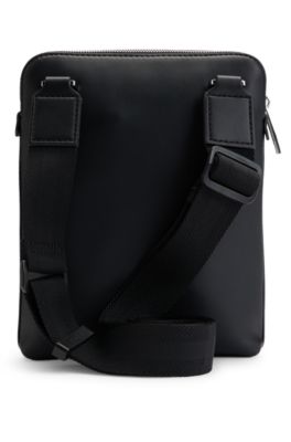 Faux-leather envelope bag with signature stripe, Black