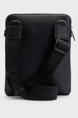 Faux-leather envelope bag with signature stripe, Black